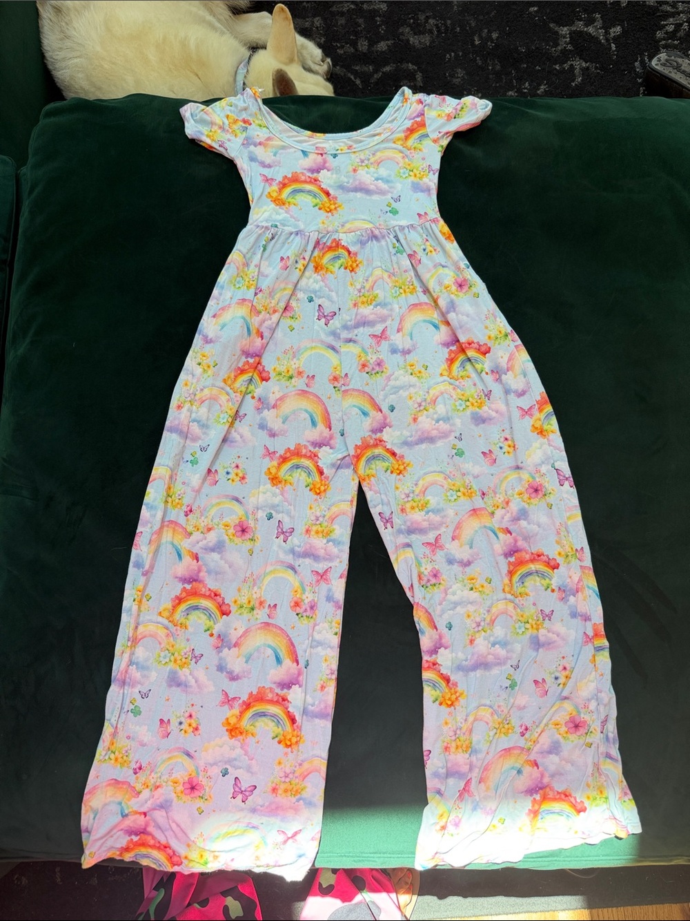 Girls Rainbow & Cloud Print One-Piece Jumpsuit - Pastel Multicolor